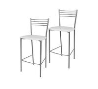 Tommychairs - Set 2 tabourets ELENA pour cuisine, bar et salle à manger, robuste structure en acier peindré en couleur aluminium et assise rembourrée et revêtue en cuir artificiel couleur blanc