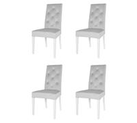 Tommychairs - Set 4 chaises CHANTAL en bois de hêtre peindré en blanc, assise et dossier revêtus en velour gris clair avec boutons