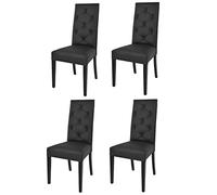 Tommychairs - Set 4 chaises CHANTAL pour cuisine et salle à manger, structure en bois de hêtre peindré en noir, assise et dossier rembourrés et revêtus en cuir artificiel noir avec boutons