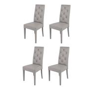 Tommychairs - Set 4 chaises CHANTAL, structure en bois de hêtre, assise et dossier en cuir artificiel gris clair avec boutons