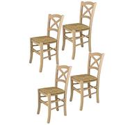 Tommychairs - Set 4 chaises Cross pour Cuisine, Bar et Salle à Manger, Robuste Structure en Bois de hêtre Poli, Non traité, 100% Naturel et Assise en Paille
