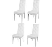 Tommychairs - Set 4 chaises cuisine CHANTAL, structure en bois de hêtre, assise et dossier en cuir artificiel blanc avec boutons
