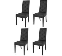 Tommychairs - Set 4 chaises cuisine CHANTAL, structure en bois de hêtre, assise et dossier en cuir artificiel noir avec boutons
