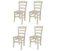 Tommychairs - Set 4 chaises cuisine CUORE, robuste structure en bois de hêtre peindré en aniline couleur blanche et assise en bois