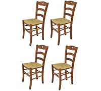 Tommychairs - Set 4 chaises cuisine CUORE, robuste structure en bois de hêtre peindré en couleur noyer clair et assise en paille