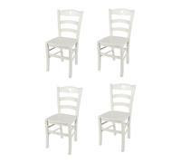 Tommychairs - Set 4 chaises cuisine CUORE, robuste structure et assise en bois de hêtre laqué en blanc glace