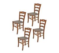 Tommychairs - Set 4 chaises cuisine CUORE structure en bois de hêtre peindré en noyer clair et assise en tissu couleur chevreuil