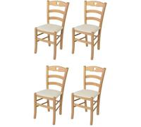Tommychairs - Set 4 Chaises cuisine CUORE, structure en bois de hêtre peindré naturel, assise en tissu couleur ivoire