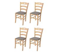Tommychairs - Set 4 Chaises cuisine CUORE structure en bois de hêtre peindré naturel assise en tissu en couleur chevreuil