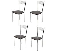 Tommychairs - Set 4 chaises cuisine ELEGANCE, robuste structure en acier chromé et assise en bois couleur wengé