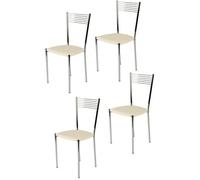 Tommychairs - Set 4 chaises cuisine ELEGANCE, robuste structure en acier chromé et assise en cuir artificiel couleur ivoire