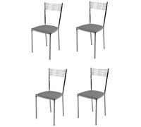 Tommychairs - Set 4 chaises cuisine ELEGANCE, robuste structure en acier chromé et assise en cuir artificiel gris clair