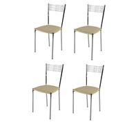 Tommychairs - Set 4 chaises cuisine ELEGANCE robuste structure en acier chromé et assise en cuir artificiel couleur sable