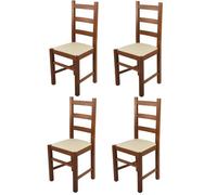 Tommychairs - Set 4 chaises cuisine RUSTICA, structure en bois de hêtre peindré en noyer clair, assise en cuir artificiel ivoire