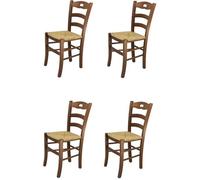 Tommychairs - Set 4 chaises cuisine SAVOIE, robuste structure en bois de hêtre peindré en couleur noyer et assise en paille