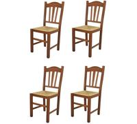 Tommychairs - Set 4 chaises cuisine SILVANA robuste structure en bois de hêtre peindré en noyer clair et assise en paille