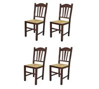Tommychairs - Set 4 chaises cuisine SILVANA, robuste structure en bois de hêtre peindré en noyer foncé et assise en paille
