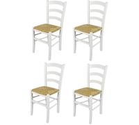 Tommychairs - Set 4 chaises cuisine VENEZIA, robuste structure en bois de hêtre laqué en couleur blanc et assise en paille