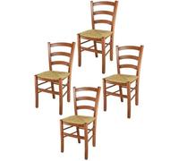 Tommychairs - Set 4 chaises cuisine VENICE robuste structure en bois de hêtre peindré en couleur cerisier et assise en paille