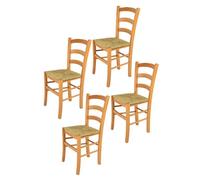 Tommychairs - Set 4 chaises cuisine VENICE, robuste structure en bois de hêtre peindré en couleur miel et assise en paille