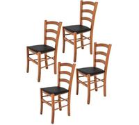 Tommychairs - Set 4 chaises cuisine VENICE, structure en bois de hêtre peindré en cerisier et assise en cuir artificiel noir