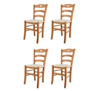 Tommychairs - Set 4 Chaises Cuore pour Cuisine, Bar et Salle à Manger, Robuste Structure en Bois de hêtre peindré en Miel et Assise rembourrée et revêtue en Tissu Couleur Ivoire