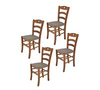 Tommychairs - Set 4 chaises Cuore pour Cuisine, Bar et Salle à Manger, Robuste Structure en Bois de hêtre peindré en Noyer Clair et Assise rembourrée et revêtue en Tissu Couleur Chevreuil