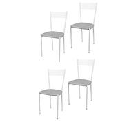 Tommychairs - Set 4 chaises ELEGANCE pour cuisine, bar et salle à manger, robuste structure en acier peindré en couleur blanc et assise rembourrée et revêtue en cuir artificiel couleur gris clair