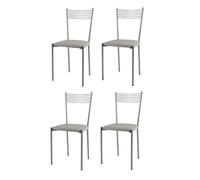 Tommychairs - Set 4 chaises Elegance pour cuisine, structure en acier alluminium, assise en cuir artificiel gris clair