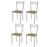 Tommychairs - Set 4 chaises ELENA pour cuisine, bar et salle à manger, robuste structure en acier peindré en couleur aluminium et assise rembourrée et revêtue en cuir artificiel couleur cappuccino