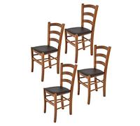 Tommychairs - Set 4 chaises VENICE pour cuisine, bar et salle à manger, robuste structure en bois de hêtre peindré en couleur noyer clair et assise rembourrée et revêtue en cuir artificiel moka