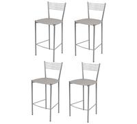 Tommychairs - Set 4 tabourets ELEGANCE pour cuisine, bar et salle à manger, robuste structure en acier peindré en couleur aluminium et assise rembourrée et revêtue en cuir artificiel gris clair