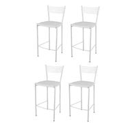Tommychairs - Set 4 tabourets ELEGANCE pour cuisine, bar et salle à manger, robuste structure en acier peindré en couleur blanc et assise rembourrée et revêtue en cuir artificiel couleur blanc