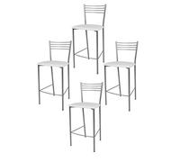 Tommychairs - Set 4 tabourets ELENA pour cuisine, bar et salle à manger, robuste structure en acier peindré en couleur aluminium et assise rembourrée et revêtue en cuir artificiel couleur blanc