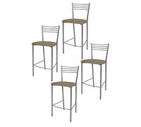 Tommychairs - Set 4 tabourets ELENA pour cuisine, bar et salle à manger, robuste structure en acier peindré en couleur aluminium et assise rembourrée et revêtue en cuir artificiel couleur cappuccino