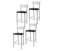 Tommychairs - Set 4 tabourets ELENA pour cuisine, bar et salle à manger, robuste structure en acier peindré en couleur aluminium et assise rembourrée et revêtue en cuir artificiel couleur noir