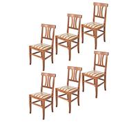 Tommychairs - Set 6 chaises ARTEMISIA pour cuisine, bar et salle à manger, robuste structure en bois de hêtre peindré en couleur noyer clair et assise rembourrée et revêtue en tissu liseré rouge