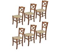 Tommychairs - Set 6 chaises cuisine CROSS, structure en bois de hêtre peindré en noyer clair et assise en tissu couleur chanvre
