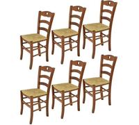 Tommychairs - Set 6 chaises cuisine CUORE, robuste structure en bois de hêtre peindré en couleur noyer clair et assise en paille