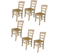 Tommychairs - Set 6 chaises cuisine SAVOIE, robuste structure en bois de hêtre poli non traité, 100% naturel et assise en paille