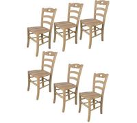 Tommychairs - Set 6 chaises cuisine SAVOIE, robuste structure en bois de hêtre poli non traité, 100% naturel et assise en bois