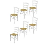 Tommychairs - Set 6 chaises cuisine VENEZIA robuste structure en bois de hêtre laqué en couleur blanc et assise en paille