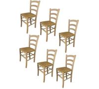Tommychairs - Set 6 chaises cuisine VENEZIA, robuste structure en bois de hêtre poli non traité, 100% naturel et assise en paille