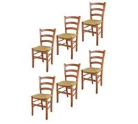 Tommychairs - Set 6 chaises cuisine VENICE robuste structure en bois de hêtre peindré en couleur cerisier et assise en paille