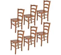 Tommychairs - Set 6 chaises cuisine VENICE, robuste structure en bois de hêtre peindré en couleur cerisier et assise en bois