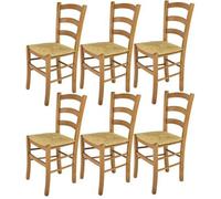 Tommychairs - Set 6 chaises cuisine VENICE, robuste structure en bois de hêtre peindré en couleur chêne et assise en paille