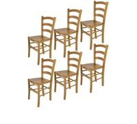 Tommychairs - Set 6 chaises cuisine VENICE robuste structure en bois de hêtre peindré en couleur chêne et assise en bois
