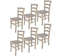 Tommychairs - Set 6 chaises cuisine VENICE, structure en bois de hêtre peindré en aniline grise claire et assise en tissu chamois