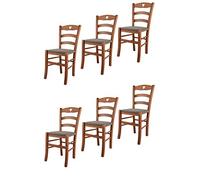 Tommychairs - Set 6 Chaises Cuore pour Cuisine, Bar et Salle à Manger, Robuste Structure en Bois de hêtre peindré en Cerisier et Assise rembourrée et revêtue en Tissu Couleur Chevreuil