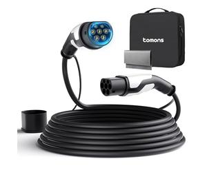 tomons Cable Recharge Voiture Electrique Type 2,22KW 32A Triphasé 7M | Triphasé 32A rapide | CE/TUV | IP55 étanche | compatible Model S/3/X/Y, ID.3/4, E-Tron, ZOE etc. | sac de transport inclus